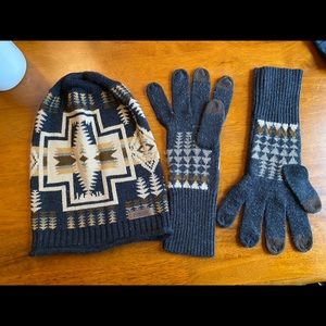 Pendleton Unisex knitt hat and gloves, cotton